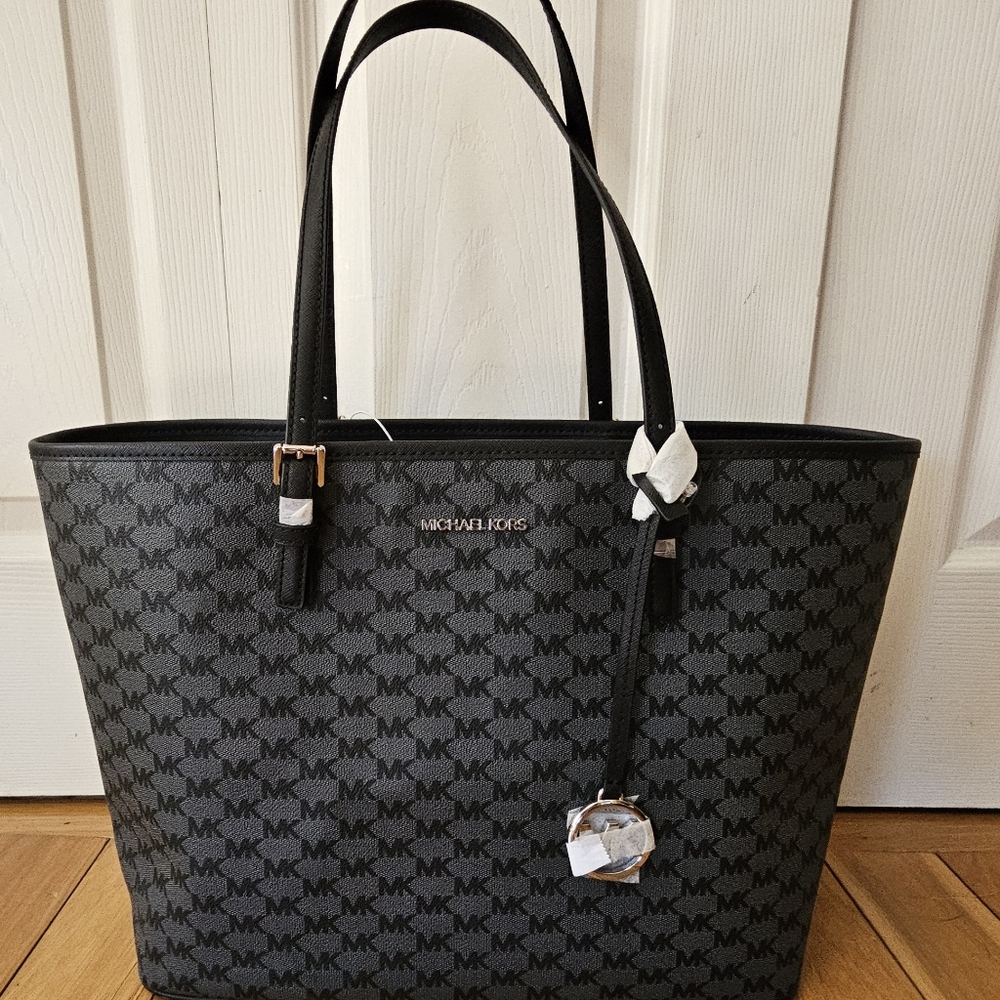 Michael Kors Jet Set Tote Bag AUTHENTIC Large Logo Canvas Shoulder Purse